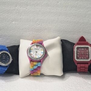 Geneva Rainbow and Solid Color Watches Set